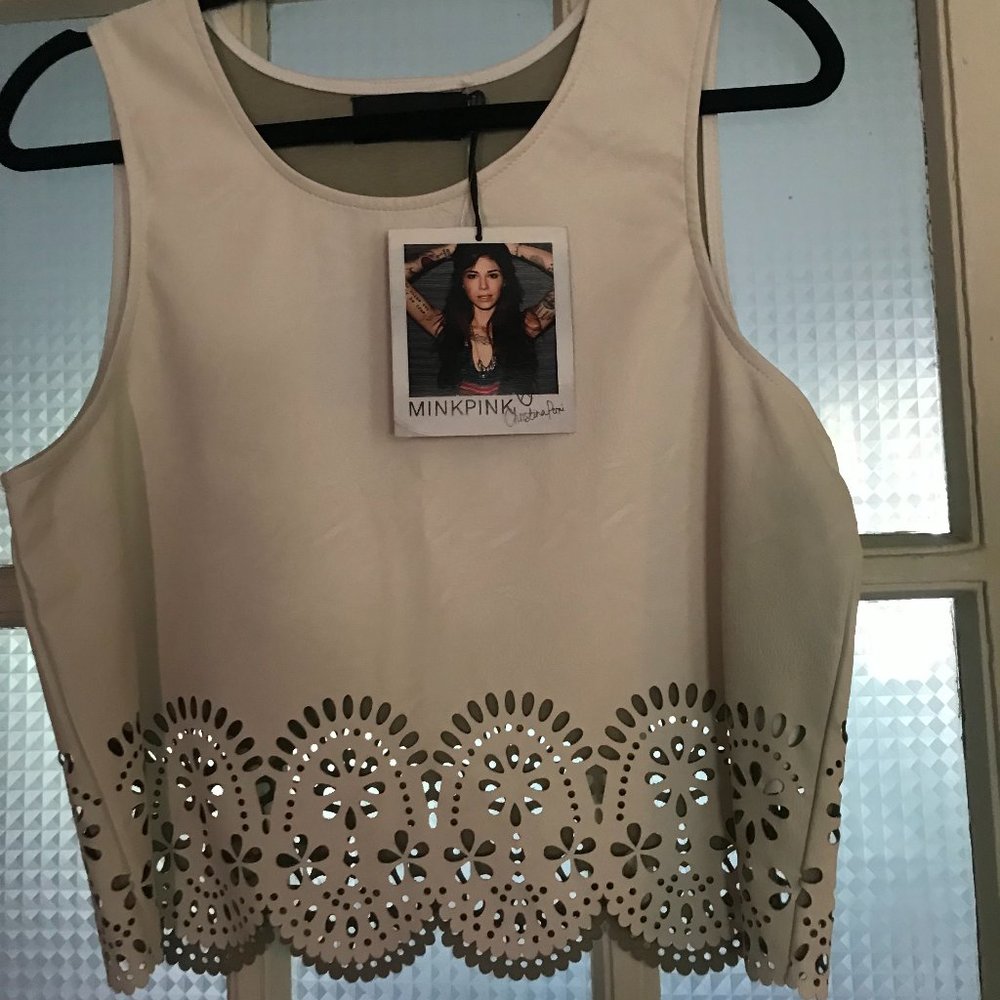 Cute, Faux Leather Cut Out Top